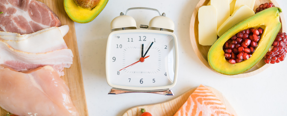 Intermittent,Fasting,And,Healthy,Food.,Concept.alarm,Clock,And,Keto,Diet