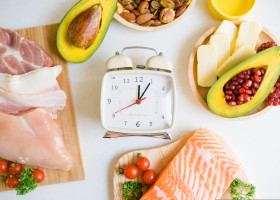 Intermittent,Fasting,And,Healthy,Food.,Concept.alarm,Clock,And,Keto,Diet