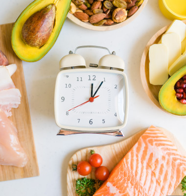 Intermittent,Fasting,And,Healthy,Food.,Concept.alarm,Clock,And,Keto,Diet