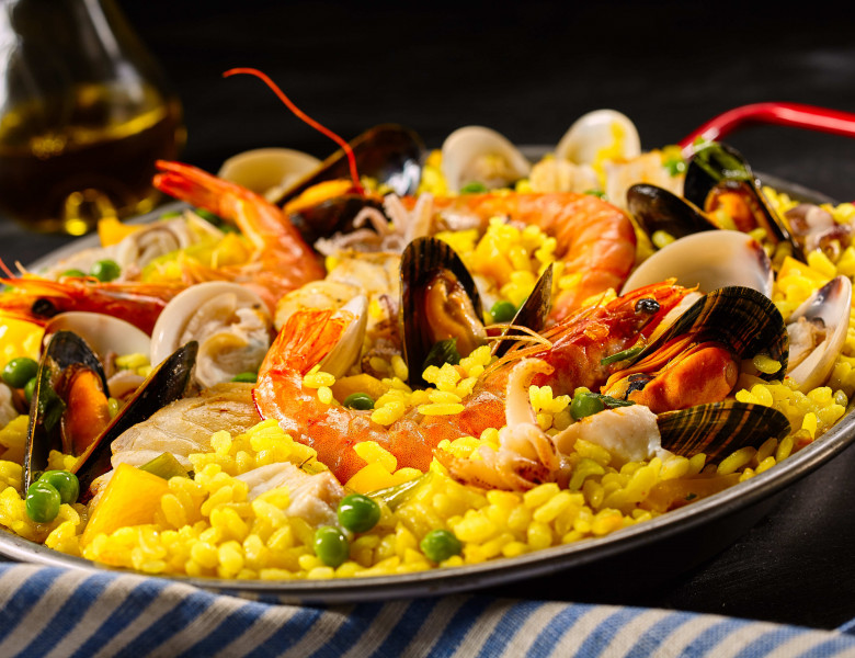 Paella,A,La,Margarita,With,Shellfish,Including,Pink,Prawns,,Clams