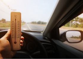 Thermometer,In,Car,With,Hot,Temperature,At,Road,In,Thailand