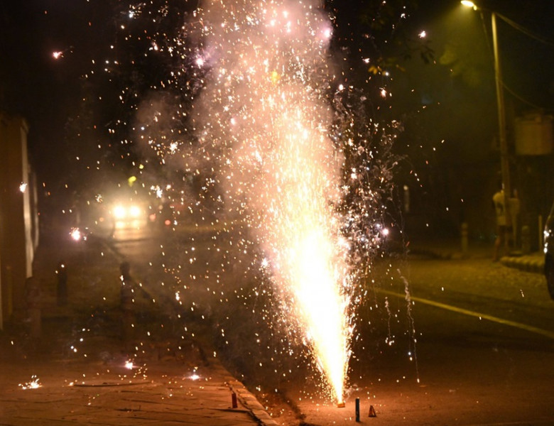 NEW DELHI, INDIA - OCTOBER 30: Children bursting crackers on the eve of Diwali on October 30, 2024 in New Delhi, India.