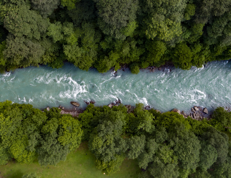 Mountain,Emerald,River,With,Stone,Coast,And,Forest,/,Strong