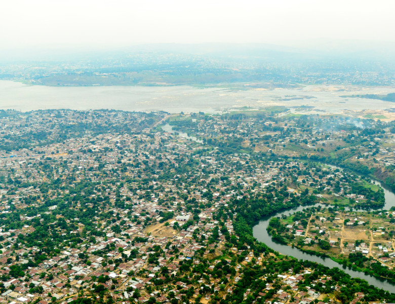 Aerial,Vide,Of,Brazzaville,With,The,Congo,River,And,Kinshasa,