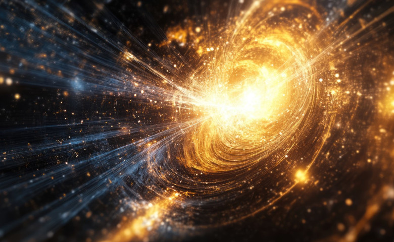 Big bang explosion concept. Creation of Universe, colourful nebulae, galaxies and stars. Scientific idea of deep space