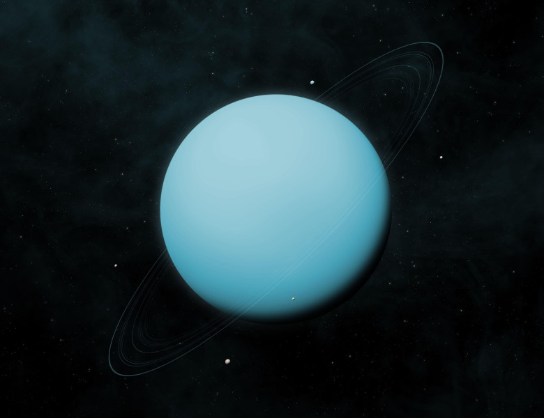 View of the planet Uranus from space. Space, nebula and the planet Uranus. Uranus has thirteen planetary rings and five main satellites.