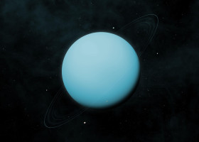 View of the planet Uranus from space. Space, nebula and the planet Uranus. Uranus has thirteen planetary rings and five main satellites.