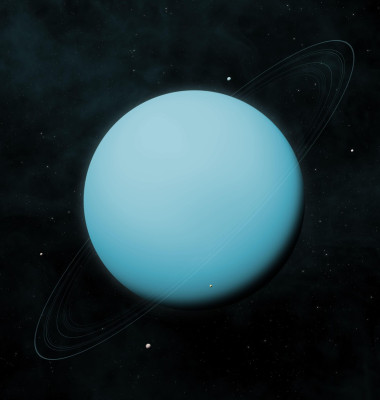 View of the planet Uranus from space. Space, nebula and the planet Uranus. Uranus has thirteen planetary rings and five main satellites.