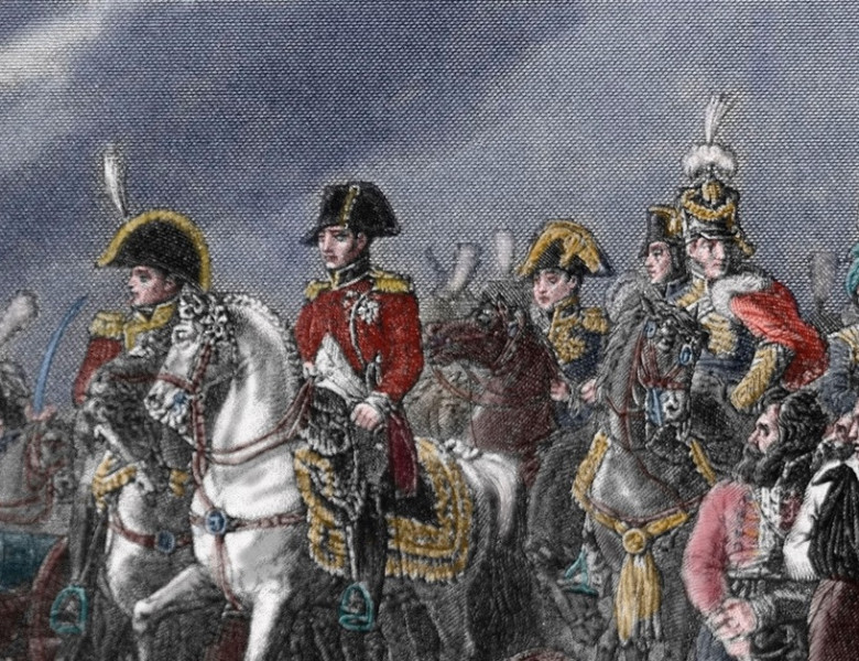 Napoleonic Wars. Part of the War of the Third Coalition. Battle of Austerlitz. December 2, 1805.  France against Russia and Austrian Empire. Engraving