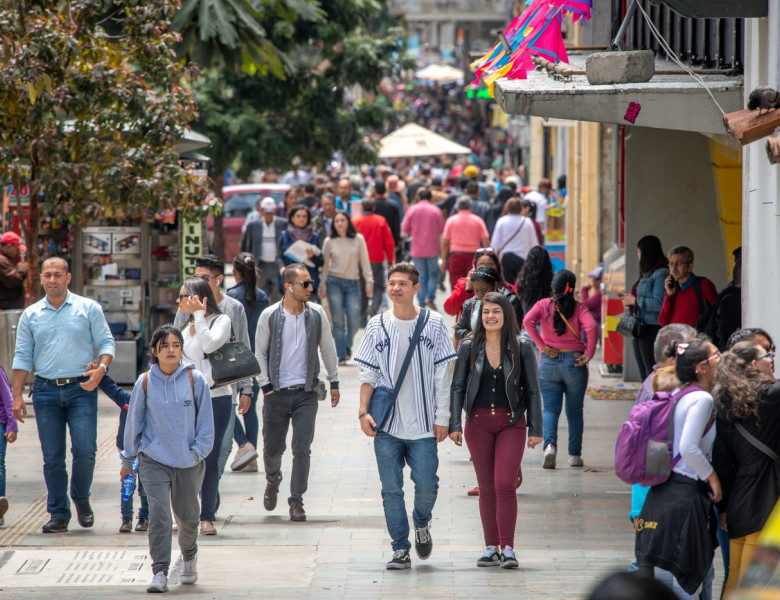 Busy street of people enjoying a day out , Bogotá , Colombia