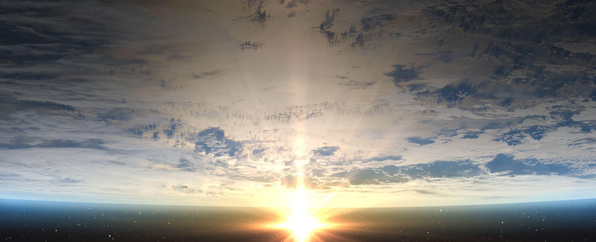 Earth, Sun and outer space. Planet earth with sunrise in the space. Elements of this image furnished by NASA.