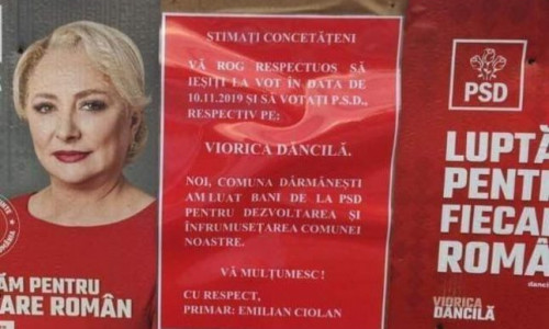 Afiș cu Viorica Dăncilă, în Dârmănești