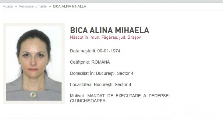 Alina Bica urmărită de Poliție