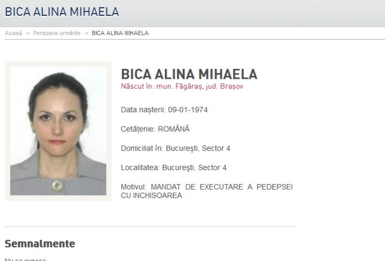 Alina Bica urmărită de Poliție