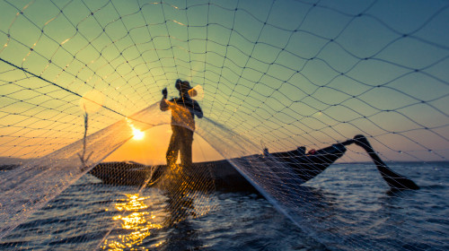 Fisherman,Net,Sunset,Silhouette,Boat