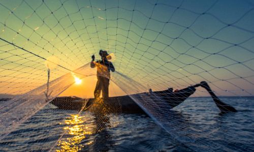 Fisherman,Net,Sunset,Silhouette,Boat