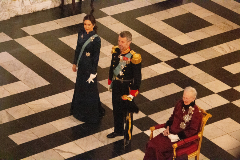 Queen Margrethe, and Denmark s future king and queen, Crown Prince Frederik and Crown Princess Mary, greet the diplomati