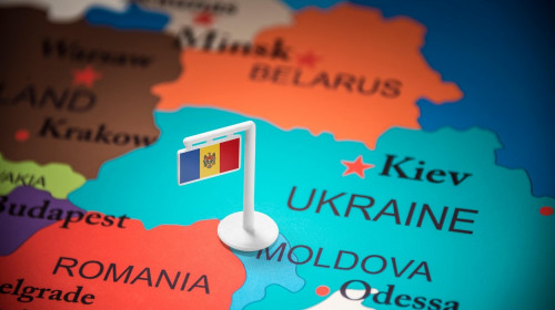 Moldova marked with a flag on the map