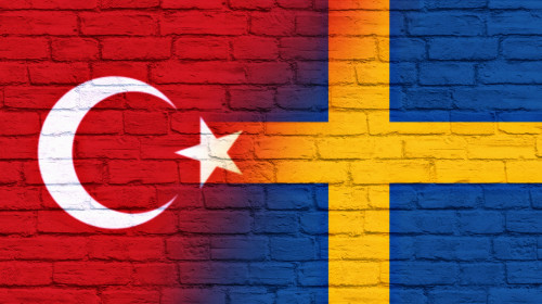 Turkey,Vs,Sweden,Flag,On,Brick,Wall,Background.,Turkey,Opposes