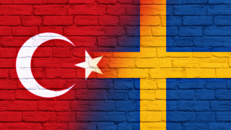 Turkey,Vs,Sweden,Flag,On,Brick,Wall,Background.,Turkey,Opposes