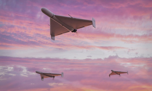 Group of military kamikaze drones Shahed-136 (Geran-2) - 3d rendering