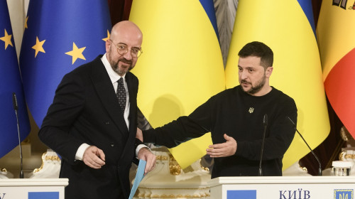 Ukraine's President Volodymyr Zelenskiy, Moldova's President Maia Sandu And President Of The European Council Charles Michel Attend A Joint Press Conference In Kyiv