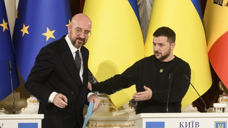 Ukraine's President Volodymyr Zelenskiy, Moldova's President Maia Sandu And President Of The European Council Charles Michel Attend A Joint Press Conference In Kyiv