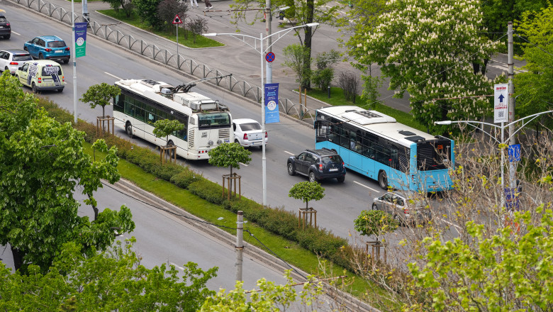 Bucharest,Public,Transportation,System,By,Bus.,Aerial,View,Of,A