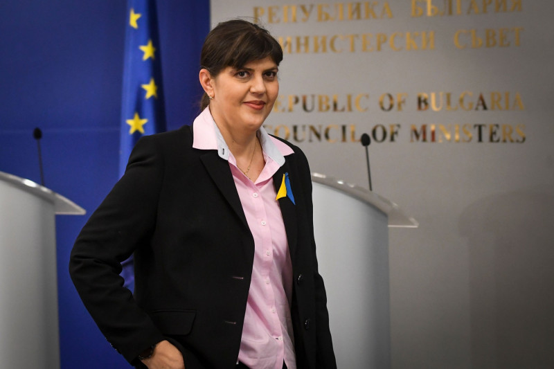 European Union's Chief Prosecutor Laura Codruta Kovesi during joint press conference with Bulgarian Prime Minister Petkov in Sofia, Bulgaria, 16 March 2022. European Union's Chief Prosecutor Laura Codruta Kovesi Visits Bulgaria, Sofia - 16 Mar 2022,Image: 671253275, License: Rights-managed, Restrictions: , Model Release: no