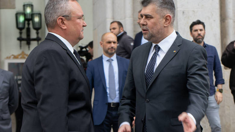 Ciuca and Ciolacu, Romanian governing coalition leaders, Bucharest, Romania