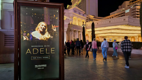 Scene At Adele's Las Vegas Residencey Venue And Store Are Closed Up As News Breaks That Singer Will Be Postponing Entire Month Of March Shows Due To Illness - 27 Feb 2024