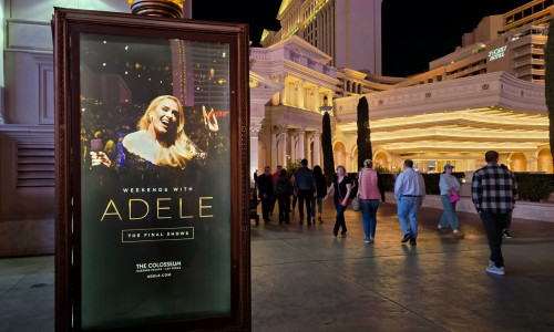Scene At Adele's Las Vegas Residencey Venue And Store Are Closed Up As News Breaks That Singer Will Be Postponing Entire Month Of March Shows Due To Illness - 27 Feb 2024