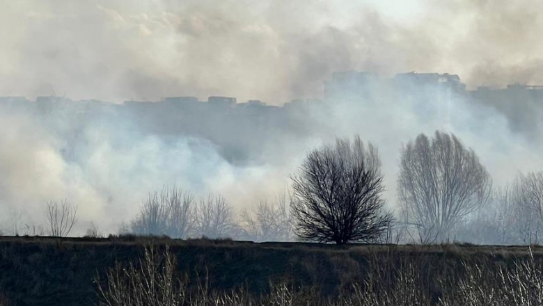 O familie a rămas blocată pe un grind din cauza unui incendiu de vegetaţie în Delta Dunării/ Foto: News.ro