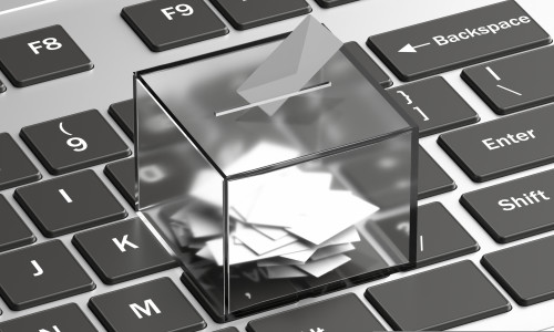 Online,Election,,Digital,Voting,Concept.,Envelope,In,Glass,Ballot,Box,