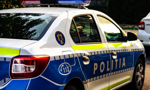 Romanian,Police,(politia,Rutiera),Car,Parked,Along,The,Street,In