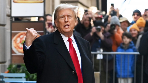 Former President Donald Trump steps out of 40 Wall Street