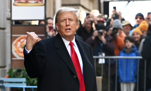 Former President Donald Trump steps out of 40 Wall Street