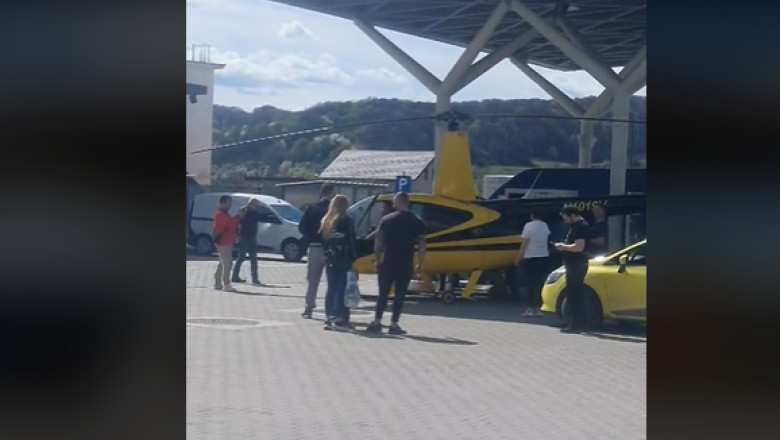 Un elicopter a alimentat la o benzinărie din Curtea de Argeș