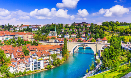 Bern,,Switzerland.,View,Of,The,Old,City,Center,And,Nydeggbrucke