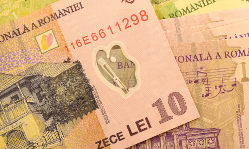 Close,Up,Romanian,Currency,Note,,Lei,Or,Leu,,Romania