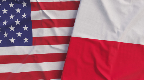 Flags,Of,Usa,And,Poland.,Linen,Flags,Close-up.,Flag,Made