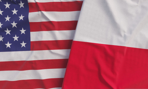 Flags,Of,Usa,And,Poland.,Linen,Flags,Close-up.,Flag,Made