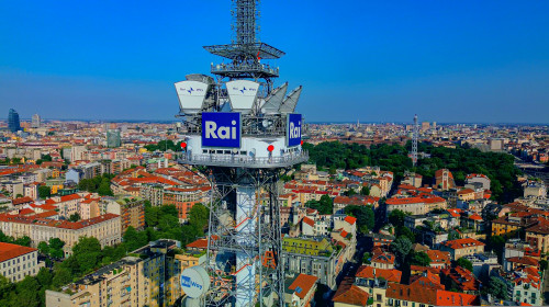 Aerial,View,Of,Rai,,Radio,Televisione,Italiana,Tower,In,Milan.