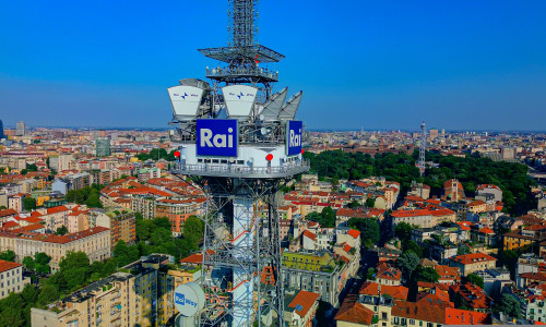 Aerial,View,Of,Rai,,Radio,Televisione,Italiana,Tower,In,Milan.