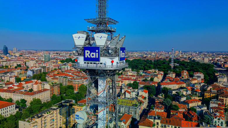 Aerial,View,Of,Rai,,Radio,Televisione,Italiana,Tower,In,Milan.