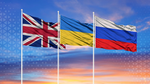 Flags,Of,Russia,,Ukraine,And,Britain,The,Concept,Of,Tense