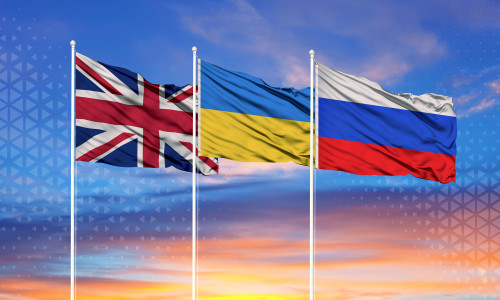 Flags,Of,Russia,,Ukraine,And,Britain,The,Concept,Of,Tense