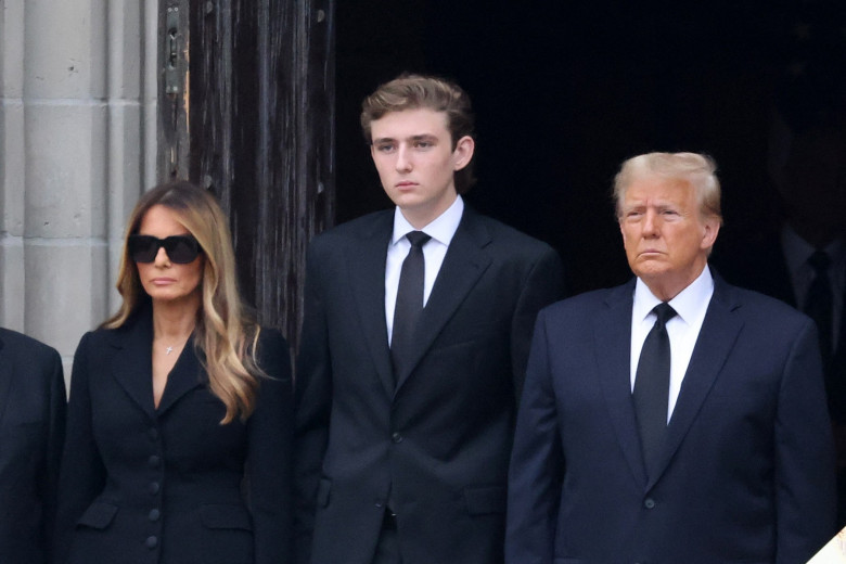 The Trump family arrives for Melania's mother Amalija Knavs' funeral at Bethesda-by-the-Sea Church in Palm Beach, FL.