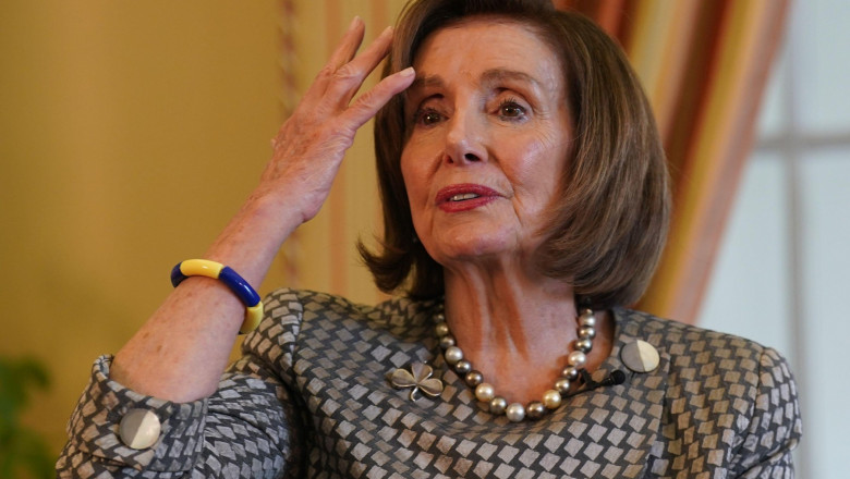 Former Speaker of the United States House of Representatives Nancy Pelosi during a fireside chat with US Ambassador to Ireland Claire Cronin at the Ambassador's residence, Phoenix Park, Dublin. Issue date: Sunday April 21, 2024.