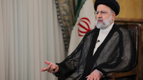 Iranian president Ebrahim Raisi during a live TV interview in Tehran